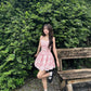 Pink small floral suspenders waist slimming and slimming cute mini skirt homecoming dress R4040