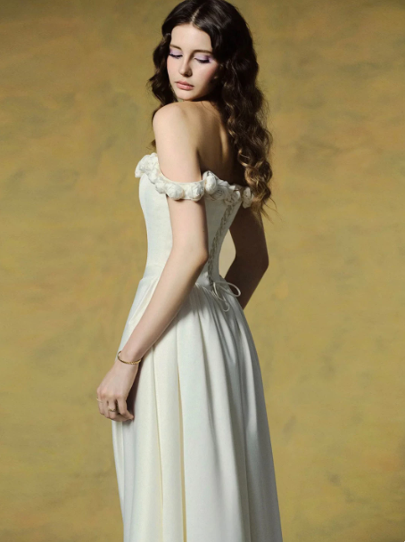 French Chic Light Ivory A-Line Flower-Bateau Bodycon Maxi Women Dress Evening Dress RS280