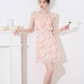 French dress new summer design niche temperament high-end pink floral waist skirt R4217