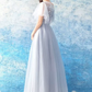 Tulle Hazy Embroidered Corset Prom Gown , Pale Blue Women's Maxi Evening Dress RS2214