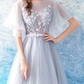 Tulle Hazy Embroidered Corset Prom Gown , Pale Blue Women's Maxi Evening Dress RS2214