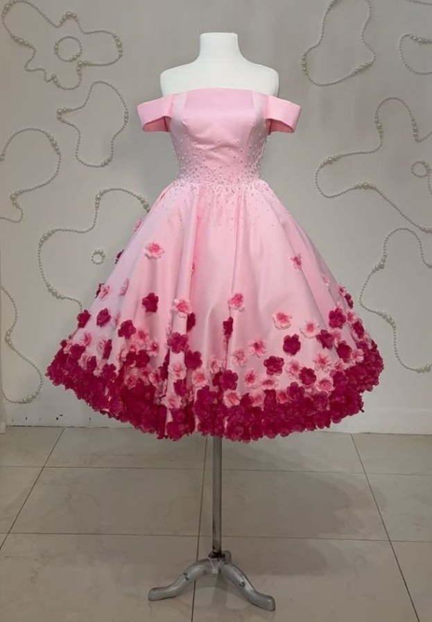 Applique Hazy Floral Homecoming Dress , Pink Women's Short Prom Dress Birthday Dress RS2188