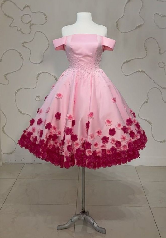 Applique Hazy Floral Homecoming Dress , Pink Women's Short Prom Dress Birthday Dress RS2188