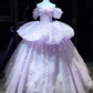 Puffy Bateau Tiered Corset Prom Gown , Dreamy Lavender Women's Maxi Quinceanera Dress Ball Gown RS2216