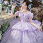 Puffy Bateau Tiered Corset Prom Gown , Dreamy Lavender Women's Maxi Quinceanera Dress Ball Gown RS2216