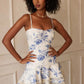 White floral suspenders waist slim short skirt homecoming dress R3566
