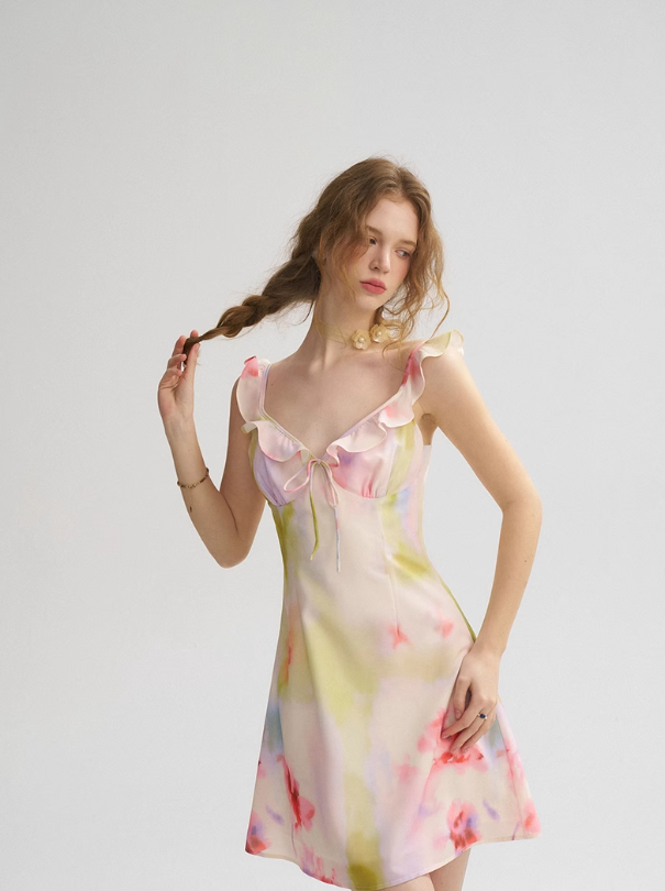 Ruffled suspender dress holiday short skirt French fairy short skirt R2699