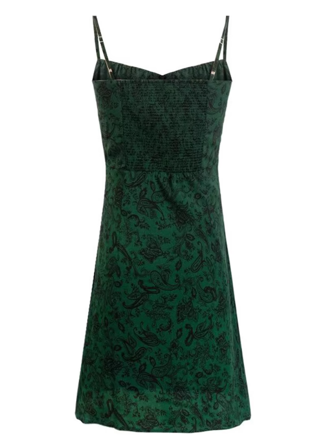 2025 Summer New Retro Sexy Floral Green A-line Short Suspender Dress R0934