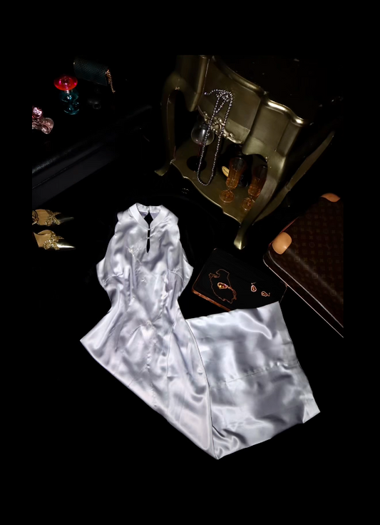 White sleeveless fitted waist elegant classic midi-length ball gown R6862