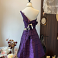 Dark purple asymmetrical neckline three-dimensional flower waist charming A-line skirt homecoming dress R4240