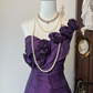 Dark purple asymmetrical neckline three-dimensional flower waist charming A-line skirt homecoming dress R4240