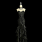 Black strapless fitted waist slim-fitting pleated cake skirt long ball gown R6664