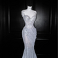 White suspender sequined waist slim hip fishtail long skirt, prom dress R5669
