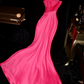 Rose pink off-shoulder fitted waist bodycon long ball gown R6983