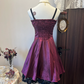 Dark purple suspender waist slimming A-line short skirt homecoming dress R4322