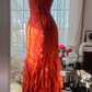 Red halter-neck fitted bodycon long ball gown R6544