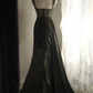 Black halter-neck fitted long ball gown R6783