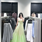Gradient light green strapless fitted long ball gown R7890
