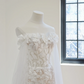 Apricot-colored white floral print off-the-shoulder fitted long ball gown/bridal dress R8499