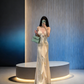 Light apricot halter-neck fitted waist bodycon long sexy ball gown R8049
