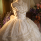 White strapless fitted waist lace-trimmed ball gown/bridal dress R7276