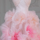 Pink Strapless Sequined Waist Slim Fit 3D Flower Skirt Long Dress Bridal Gown R5827