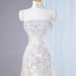 White iridescent sequined strapless fitted waist sexy long ball gown/bridal dress R9020