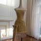 Gold Sequined Strapless Waist Slim Fit Sexy Short Skirt Homecoming Dress R5013