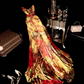 Yellow tie-dye red strapless fitted waist slimming long ball gown R6943