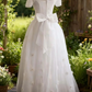 White square-neck, fitted waist, classic and elegant long ball gown/bridal dress R6744