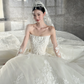 White strapless lace waist slim fit puffy skirt floor-length bridal gown R6045
