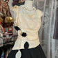 Apricot-colored top with a fitted waist and a black tulle skirt, a ball gown R6304