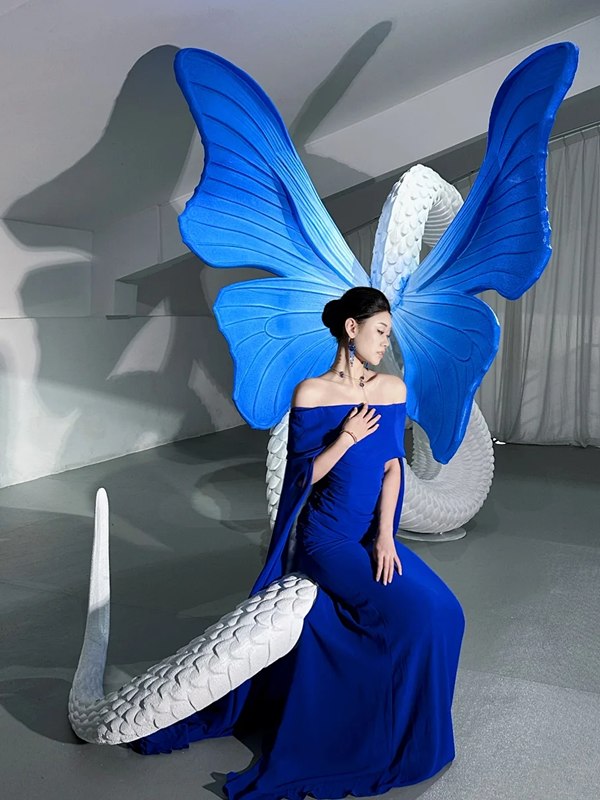 Blue one-shoulder waist elegant slim sexy long ball gown R6105