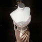Rose Gold Strapless Sequined Waisted Slim Fit Hip Maxi Dress, prom dress R5633
