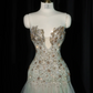 Light green strapless fitted long ball gown R8930