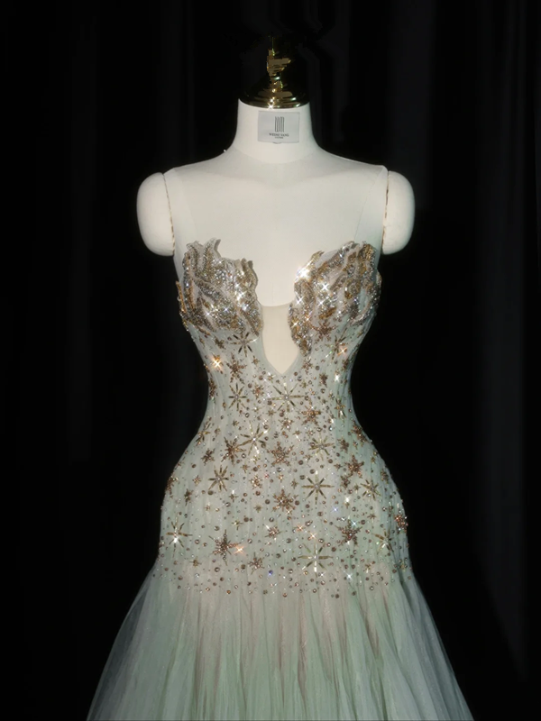 Light green strapless fitted long ball gown R8930