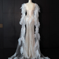 Light gray square neckline fitted long ball gown, bridal dress R8960