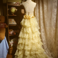 Yellow halter-neck backless fitted ball gown/bridal dress R7256