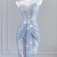Light blue halter-neck, fitted, bodycon, sexy sequined long ball gown R8244