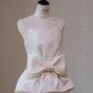 White satin waist bow design A-line maxi bridal gown R5710