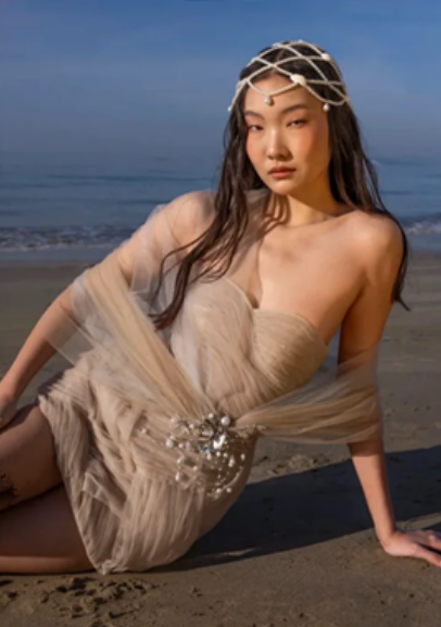 Light brown tube top waist slim hip sexy short skirt homecoming dress R4604