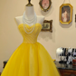 Yellow strapless fitted waist slim-fitting ball gown/bridal dress R7176