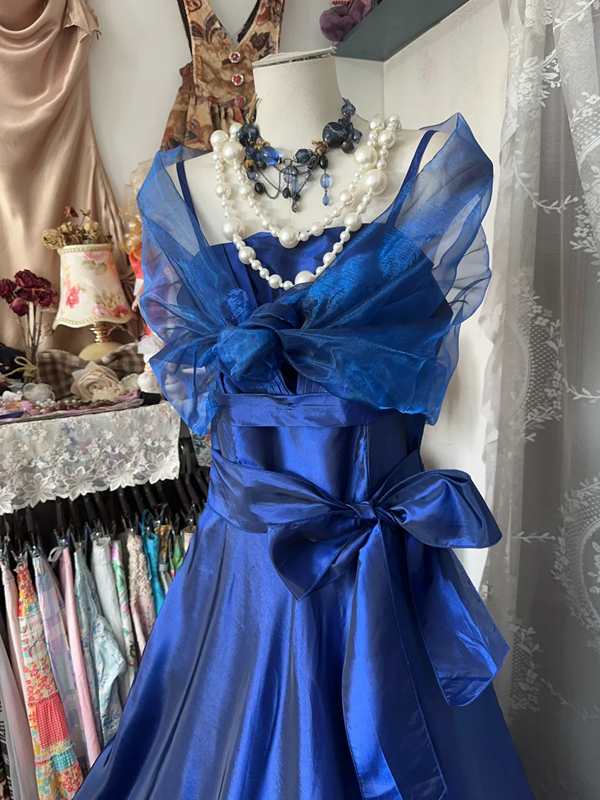 Royal Blue Strapless Retro Elegant Slim Satin A-Line Maxi Ball Gown R6185
