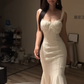 White halter-neck fitted bodycon fishtail ball gown R8093