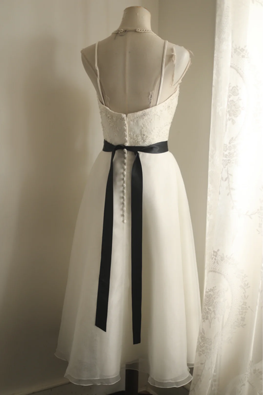 Ivory white halter-neck fitted waist slim beaded midi ball gown R6823