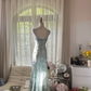 Light gray-blue halter-neck fitted waist sexy long ball gown R7770