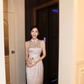 White sleeveless fitted waist elegant classic midi-length ball gown R6862