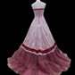 Pink strapless ball gown with a cinched waist and an A-line skirt; bridal gown R7296