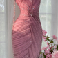 Light pink gradient halter top, fitted waist, elegant tassel skirt, ball gown R7658