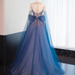 Dark blue round neck fitted waist long ball gown R8990